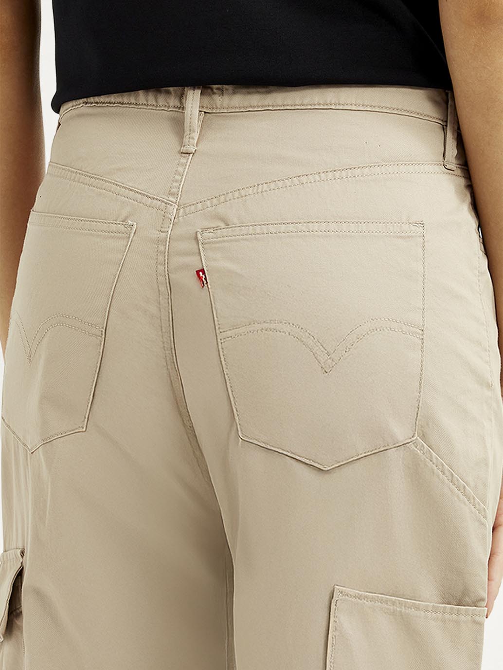 Women's High Rise Beige Ribcage Straight Fit Cargo Trousers - Detail View