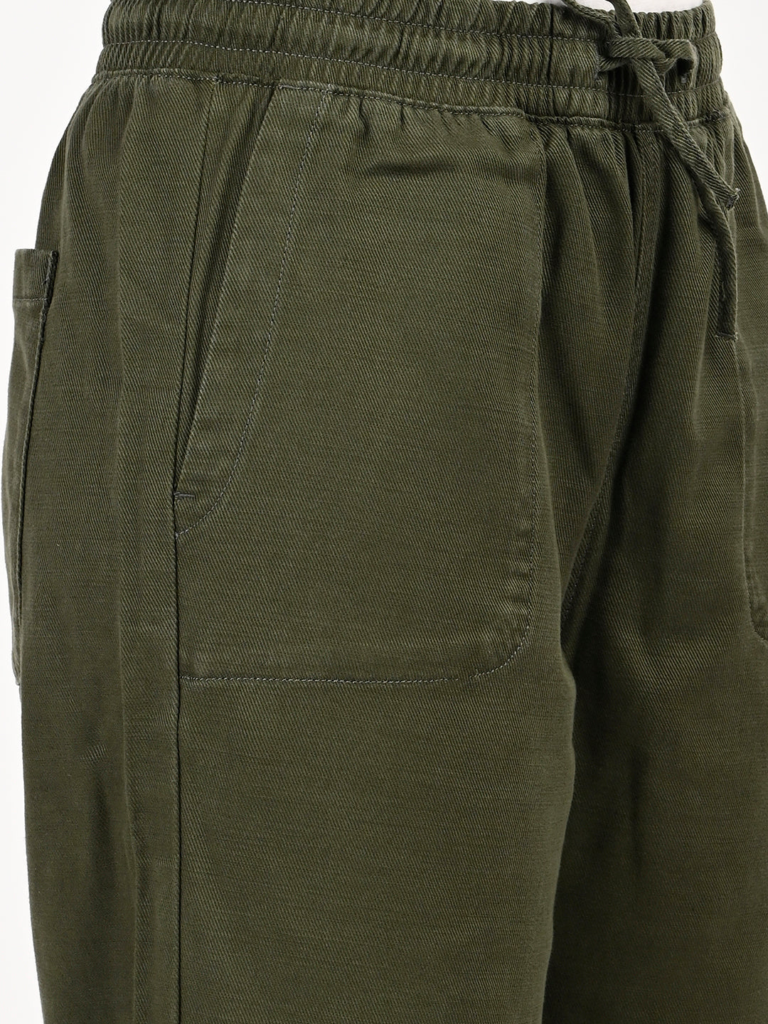 Women's High Rise Olive Regular Fit Parallel Trousers - detail View