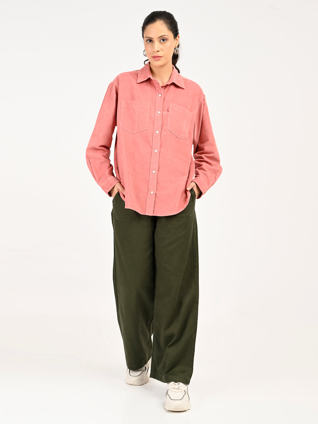 Women's High Rise Olive Regular Fit Parallel Trousers - 6 View