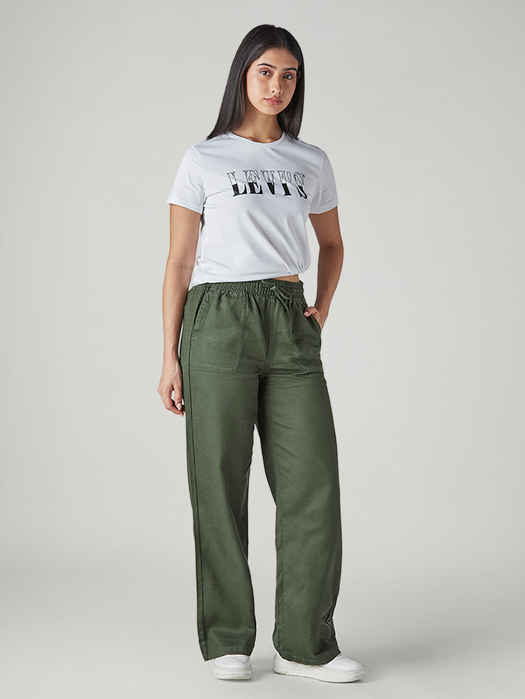 Women's Olive Straight Fit Mid Rise Trousers