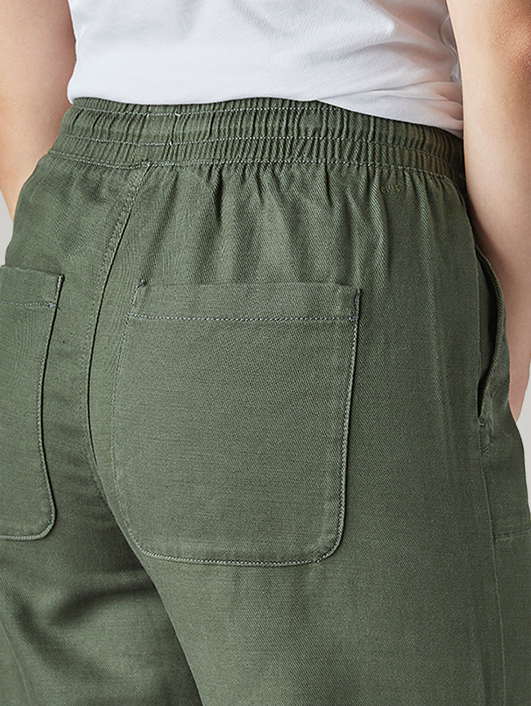Women's Olive Straight Fit Mid Rise Easy Trousers - Detail View