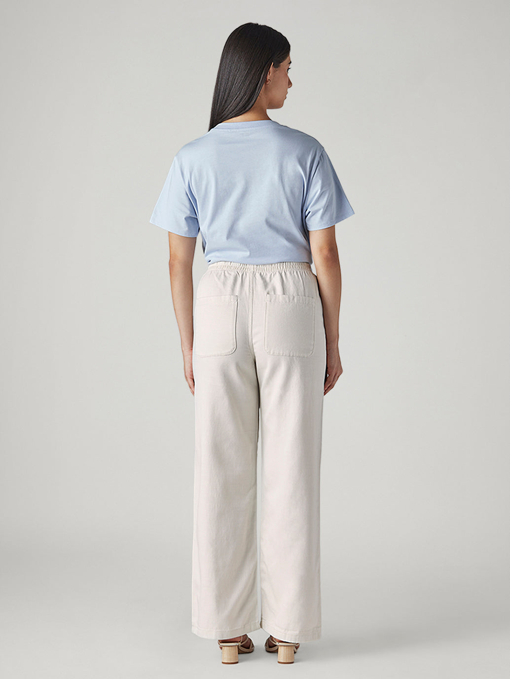 Women's Off White Straight Fit Mid Rise Trousers - Back View