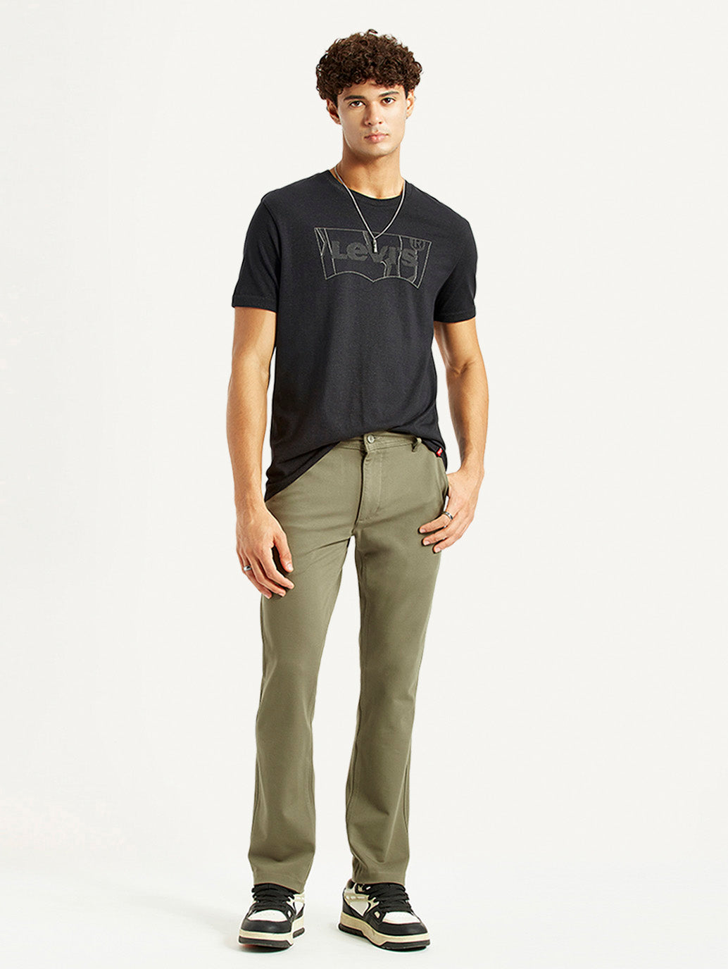Men's Olive Slim Fit Mid Rise Chinos