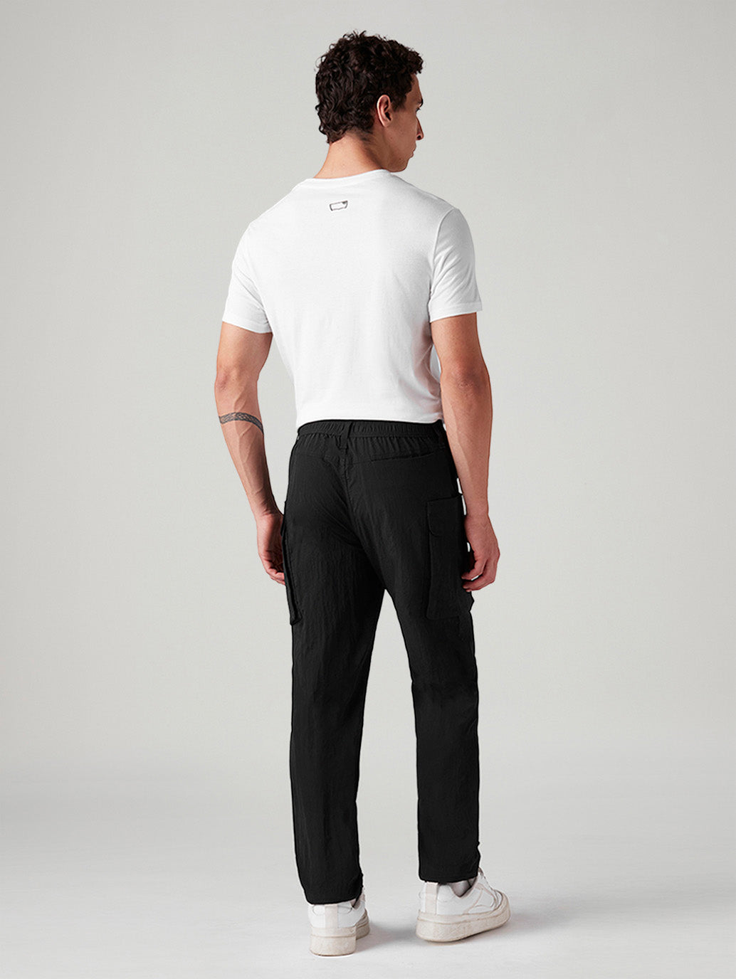 Men's Black Authentic Relaxed Straight Fit Mid Rise Commuter Cargos - Back View