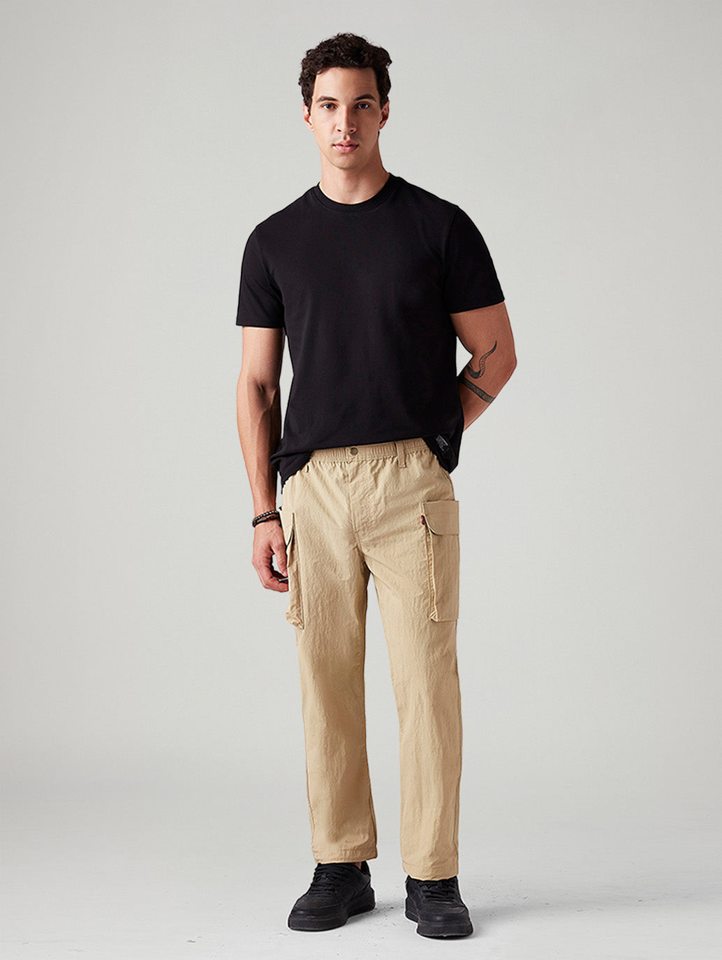 Men's Beige Authentic Relaxed Straight Fit Mid Rise Commuter Cargos - Styleshot View