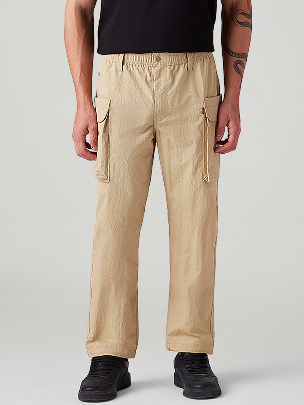 Men's Beige Authentic Relaxed Straight Fit Mid Rise Commuter Cargos - Front View