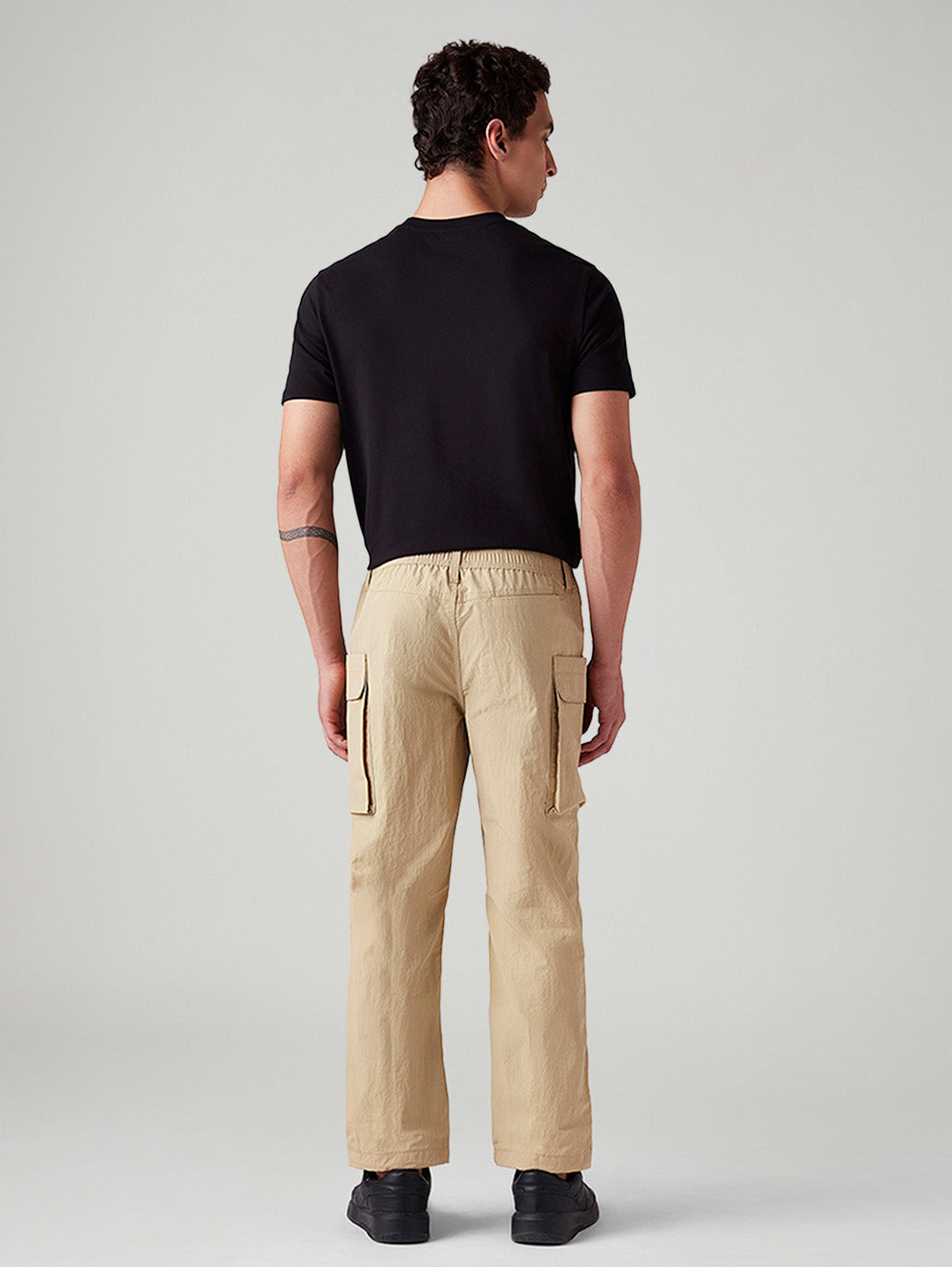Men's Beige Authentic Relaxed Straight Fit Mid Rise Commuter Cargos - Back View
