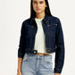 Women's Solid Navy Denim Jacket - Styleshot View