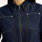 Women's Solid Navy Denim Jacket - Detail View