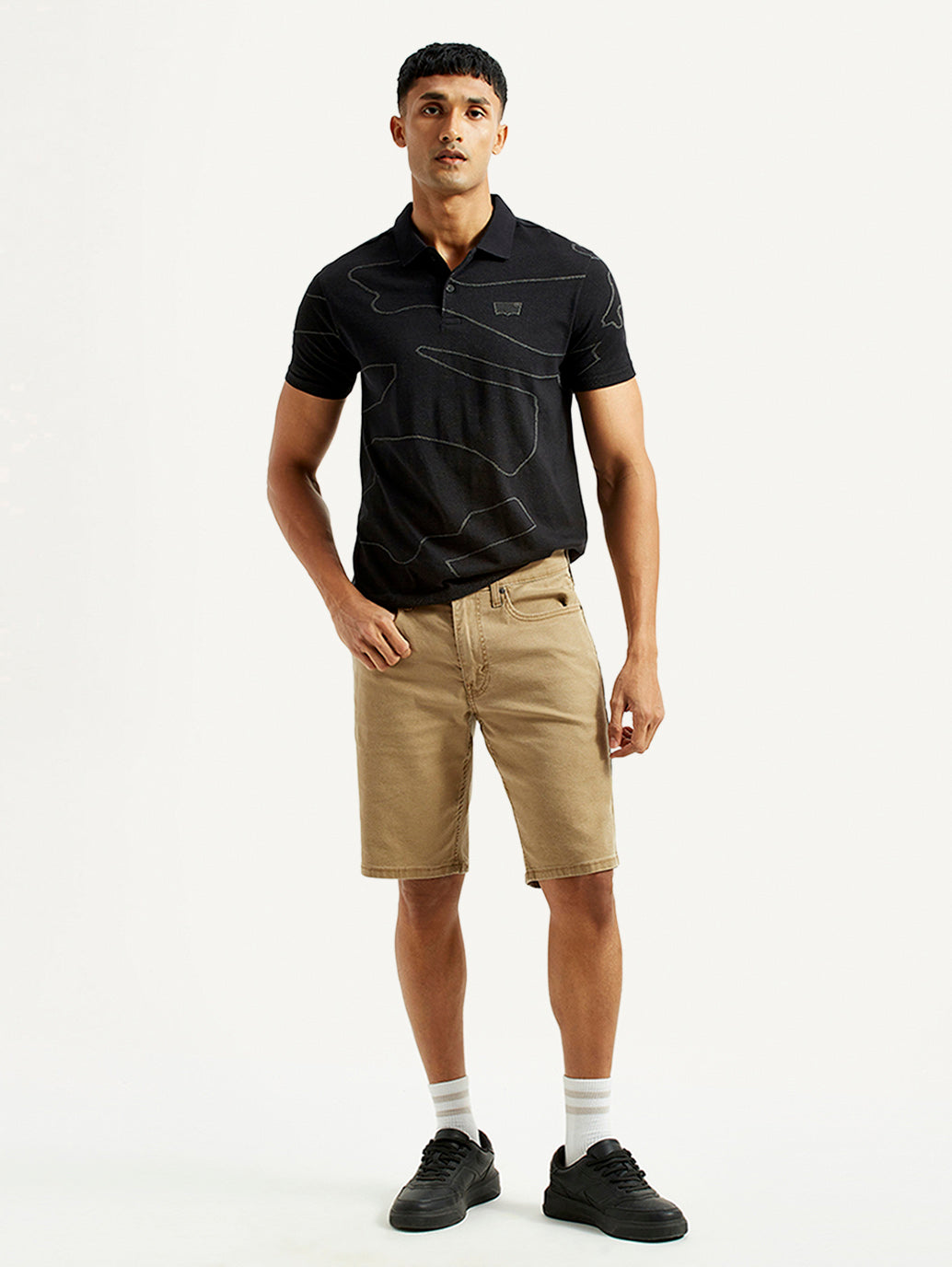 Men's Khaki Tapered Shorts - Styleshot View