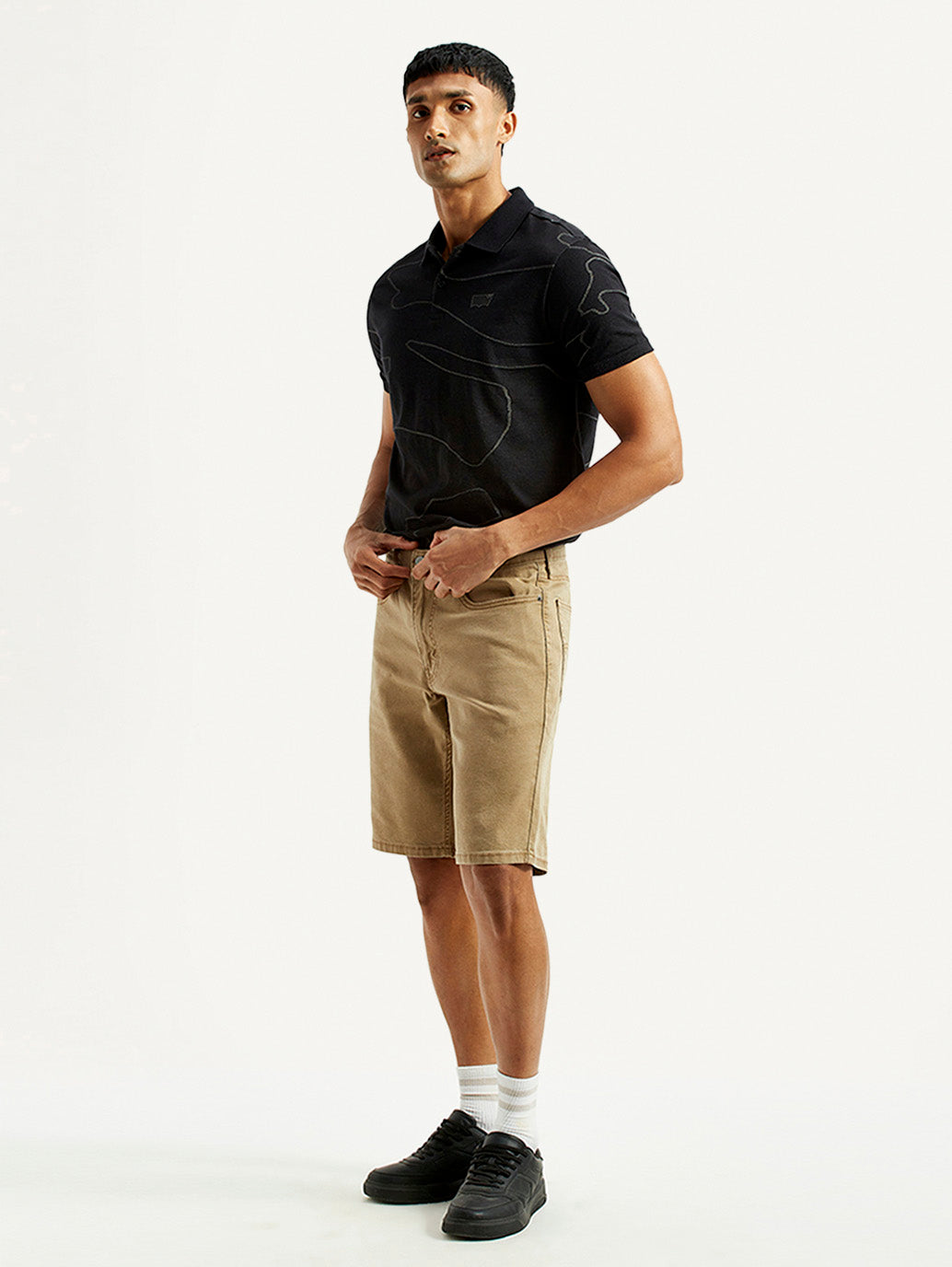 Men's Khaki Tapered Shorts - Side View