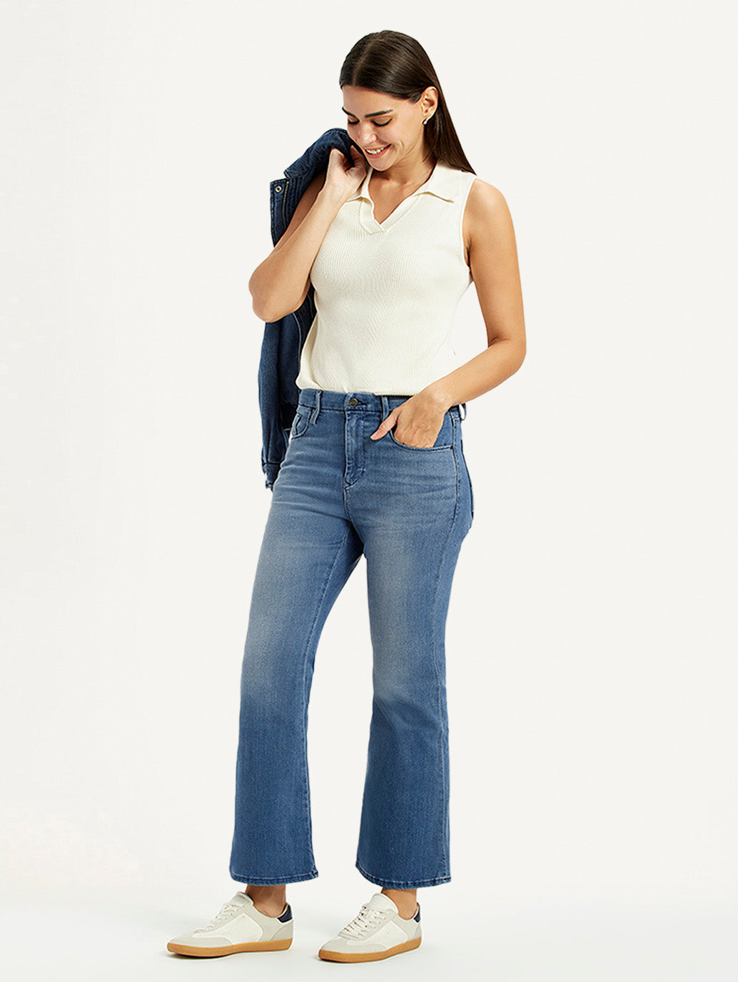 Women's Redloop 726 Blue Flared Fit Mid Rise Jeans - Styleshot View