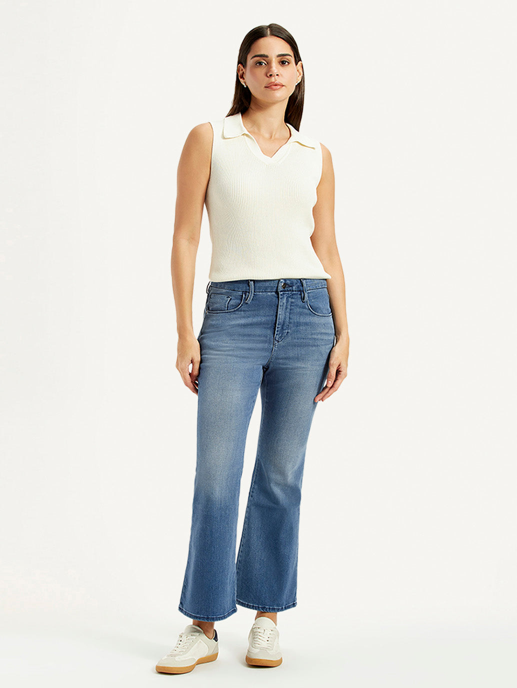 Women's Redloop 726 Blue Flared Fit Mid Rise Jeans - Front View