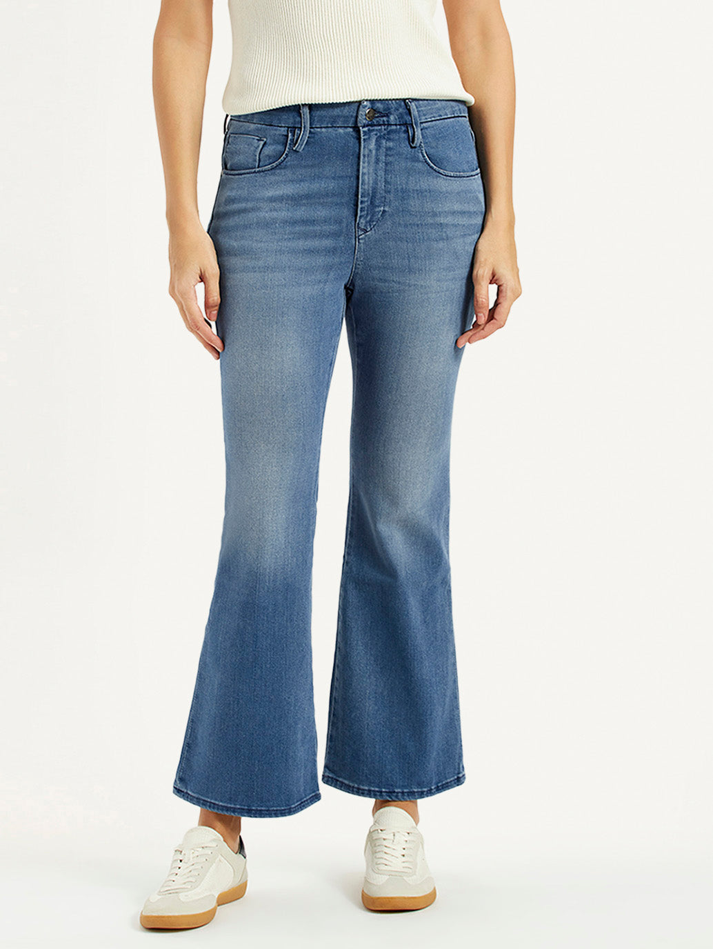 Women's Redloop 726 Blue Flared Fit Mid Rise Jeans - Front View