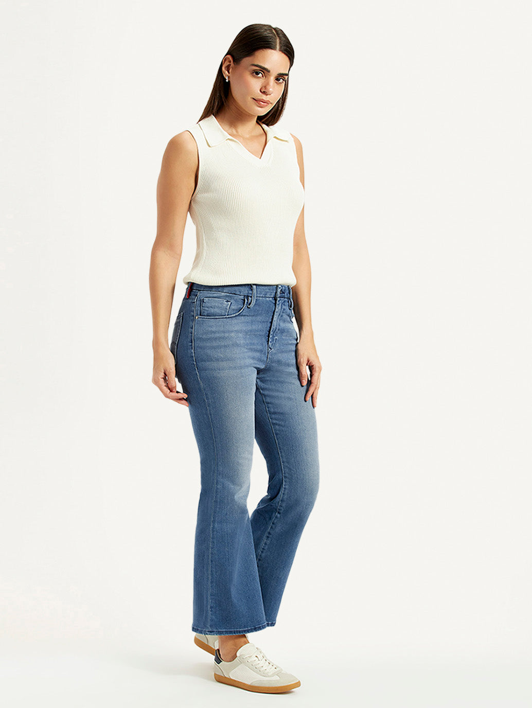 Women's Redloop 726 Blue Flared Fit Mid Rise Jeans - Side View