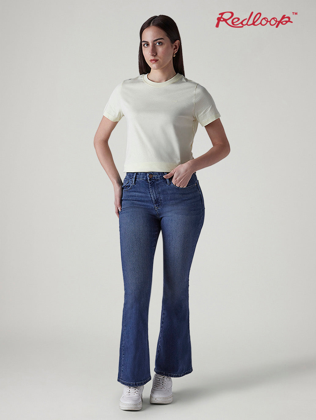 Women's 726 Blue Flared Fit High Rise Redloop Jeans