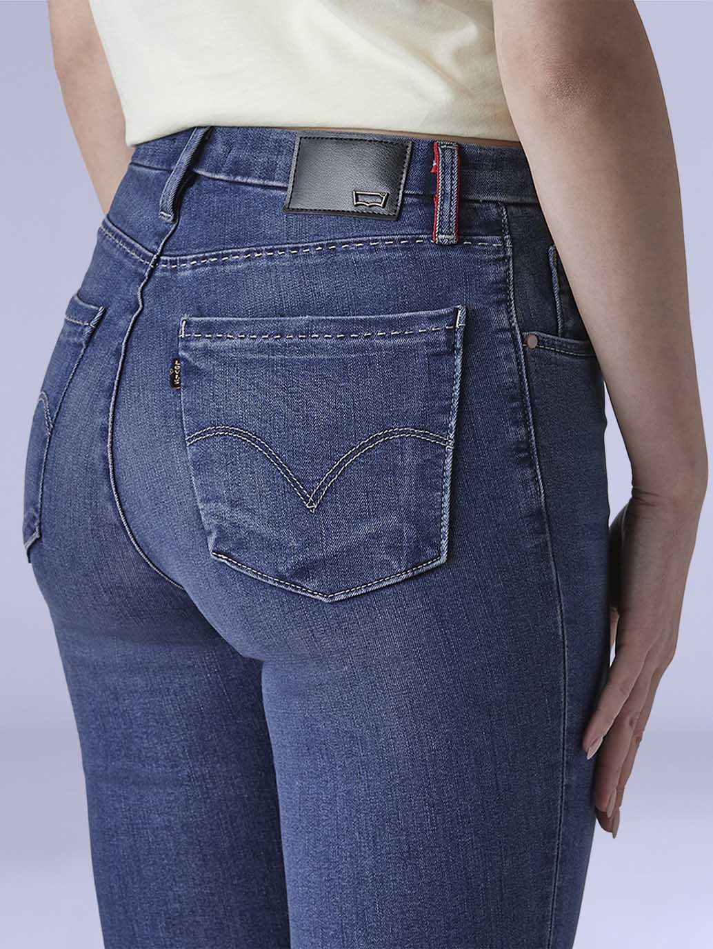 Women's 726 Blue Flared Fit High Rise Redloop Jeans - Detail View