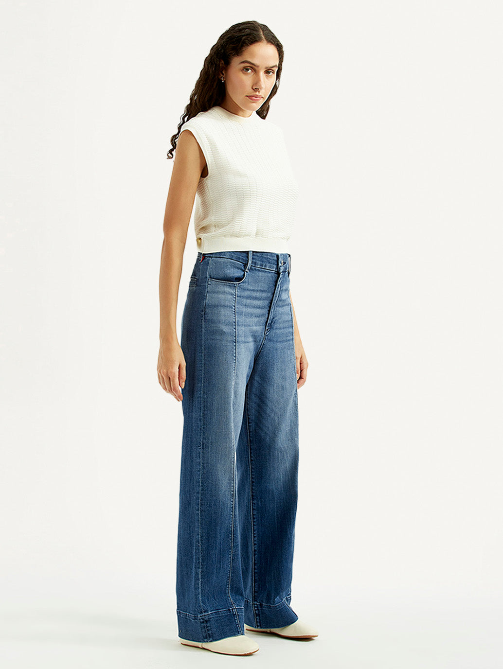 Women's Redloop Blue Loose Fit High Rise Jeans - Side View