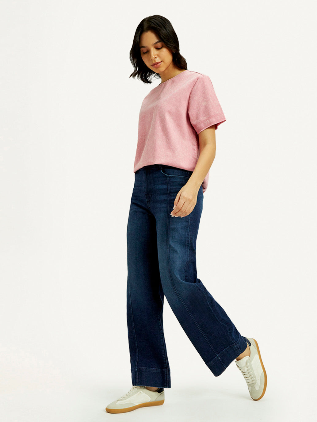 Women's Redloop Dark Indigo Mile High Wide Leg Fit High Rise Jeans - Elevated View