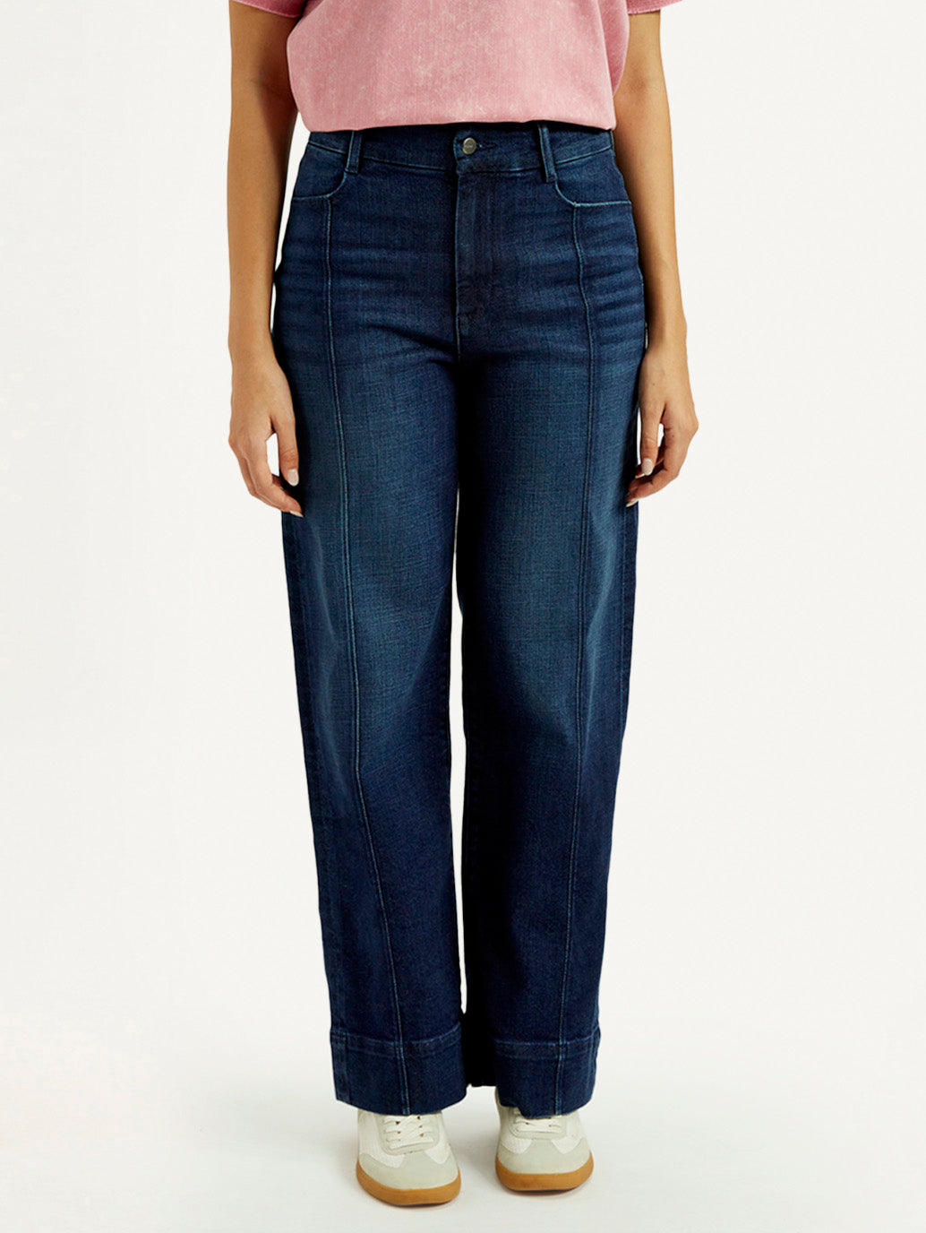 Women's Redloop Dark Indigo Mile High Wide Leg Fit High Rise Jeans - Front View