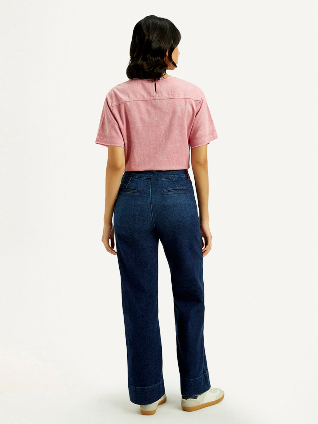 Women's Redloop Dark Indigo Mile High Wide Leg Fit High Rise Jeans - Back View
