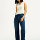 Women's Redloop Dark Blue Ribcage Straight Fit High Rise Jeans - Styleshot View
