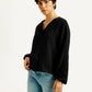 Women's Textured Black V Neck Top - Side View