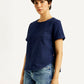 Women's Self Navy Round Neck Top - Side View