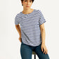 Women's Striped White Round Neck Top - Styleshot View