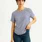 Women's Striped White Round Neck Top - Front View