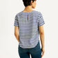 Women's Striped White Round Neck Top - Back View