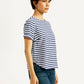 Women's Striped White Round Neck Top - Side View