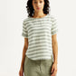 Women's Striped Green Round Neck Top - Front View
