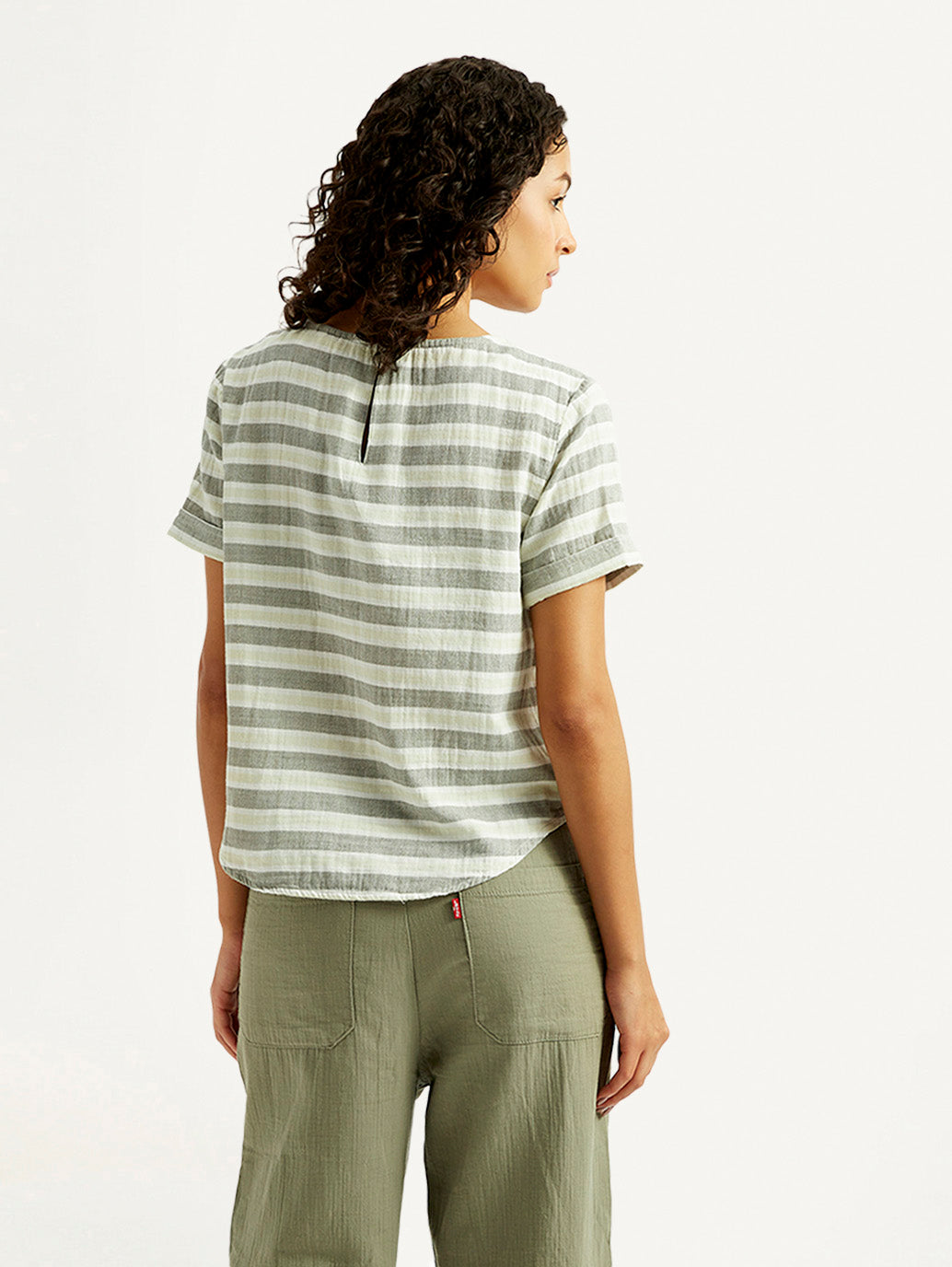 Women's Striped Green Round Neck Top - Back View