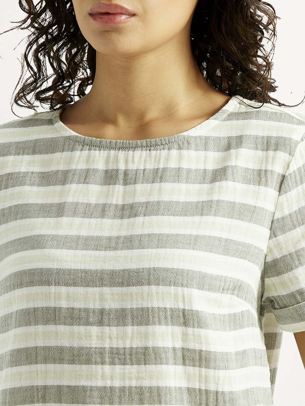 Women's Striped Green Round Neck Top - 20 View