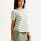 Women's Striped Green Round Neck Top - Side View