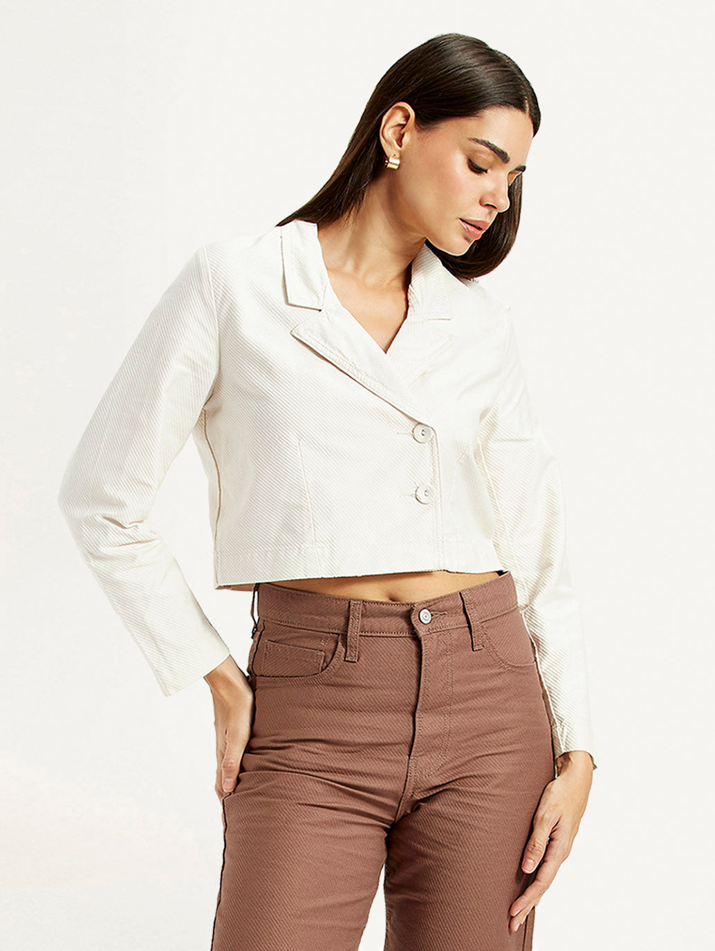 Women's Self Design Off-White Stylised Jacket