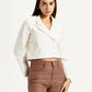 Women's Self Design Off-White Stylised Jacket - Front View