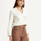 Women's Self Design Off-White Stylised Jacket - Side View