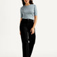 Women's Redloop Black Ribcage Bell Bottom Wide Leg Fit Mid Rise Jeans - Front View