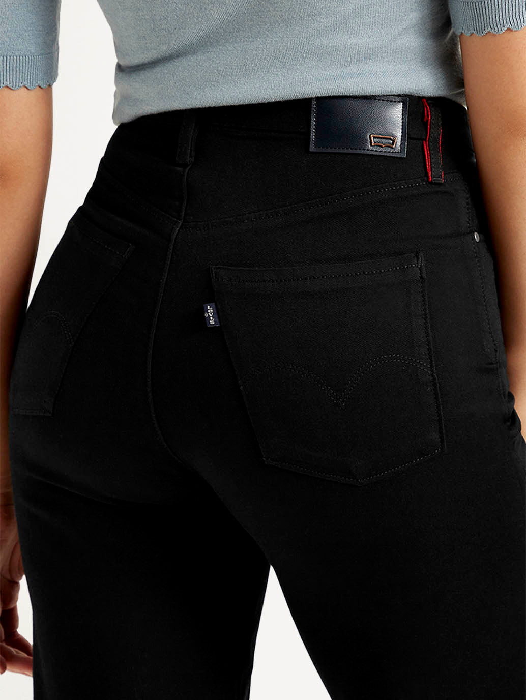 Women's Redloop Black Ribcage Bell Bottom Wide Leg Fit Mid Rise Jeans - Detail View