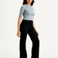 Women's Redloop Black Ribcage Bell Bottom Wide Leg Fit Mid Rise Jeans - Side View