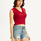 Women's Textured Red V-Neck Top - Side View