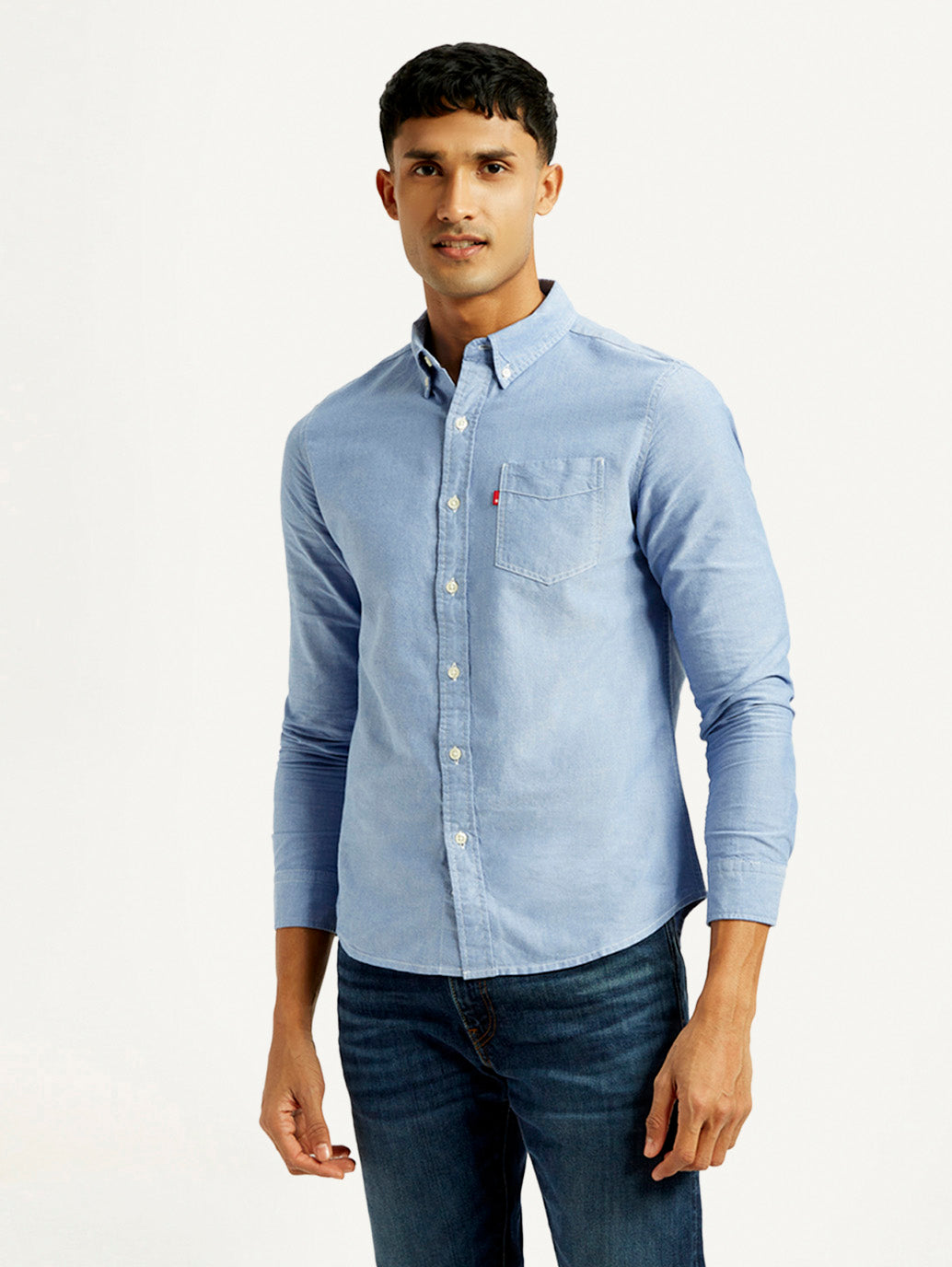 Men's Solid Slim Fit Oxford Shirt - Front View