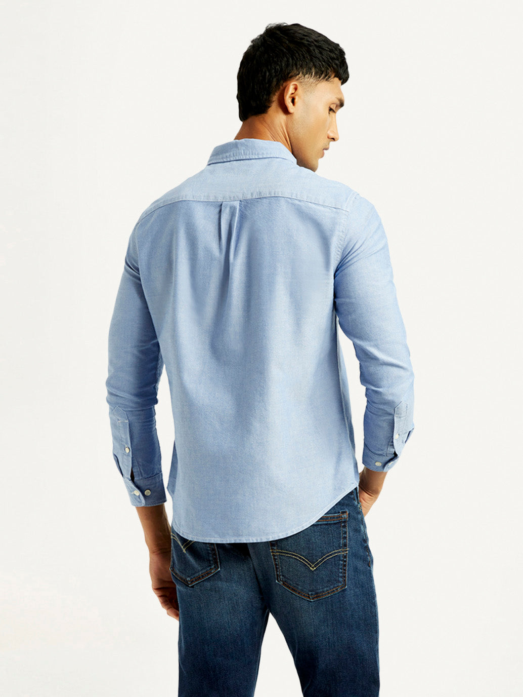 Men's Solid Slim Fit Oxford Shirt - Back View