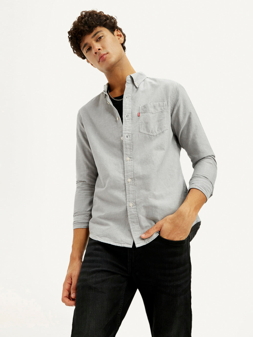 Men's Solid Light Grey Slim Fit Shirt - Elevated View