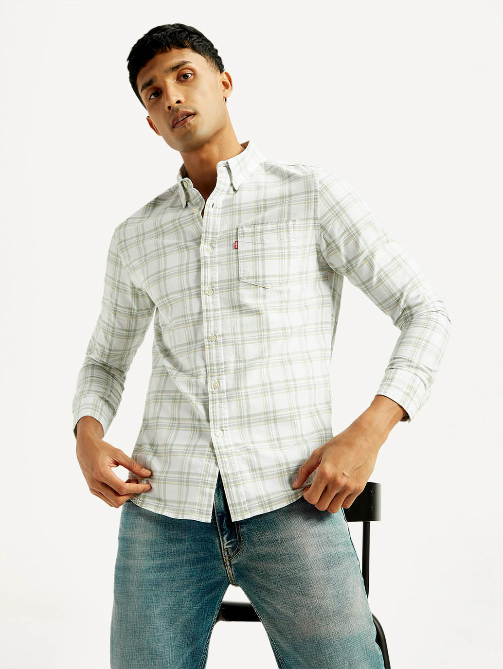 Men's Checkered Slim Fit Oxford Shirt