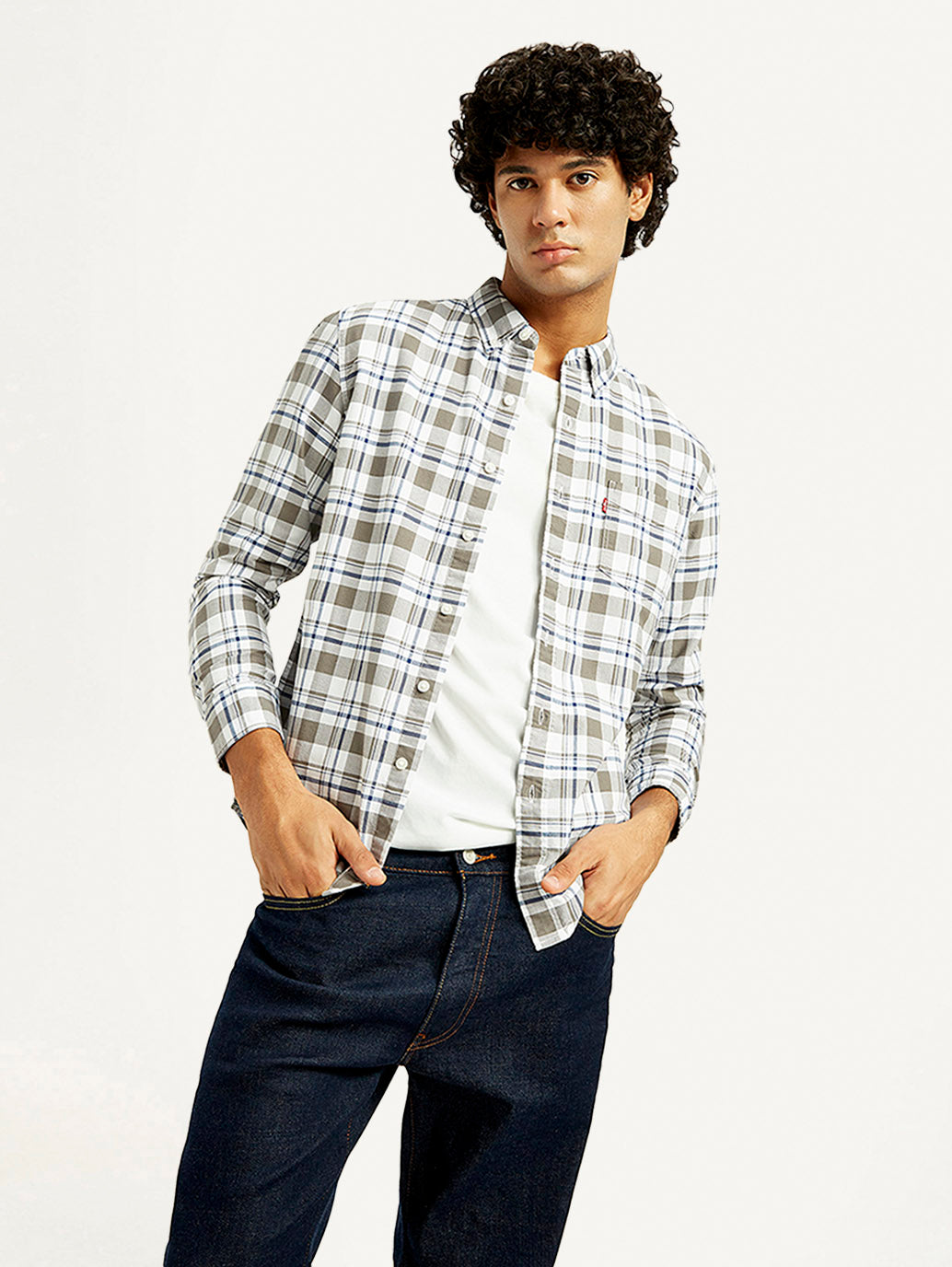 Men's Checkered Slim Fit Oxford Shirt