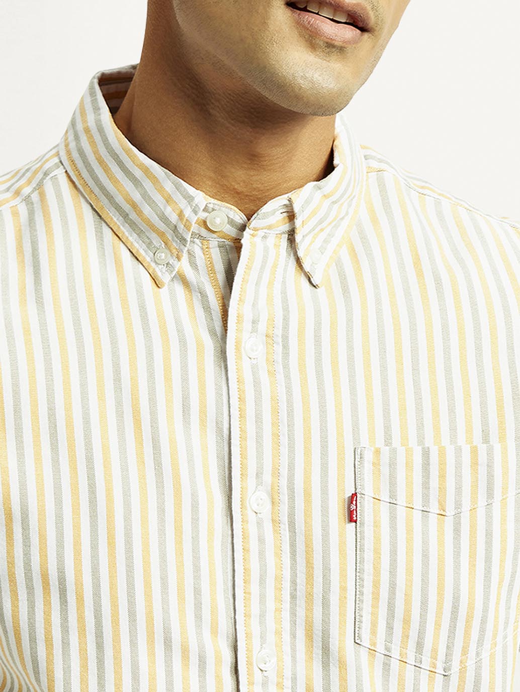 Men's Striped Slim Fit Oxford Shirt - Detail View