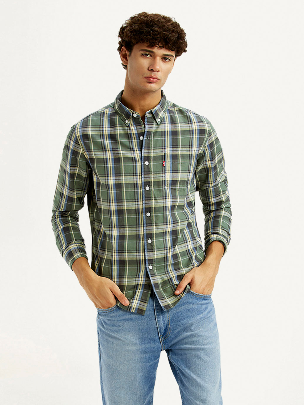 Men's Checkered Green Slim Fit Shirt